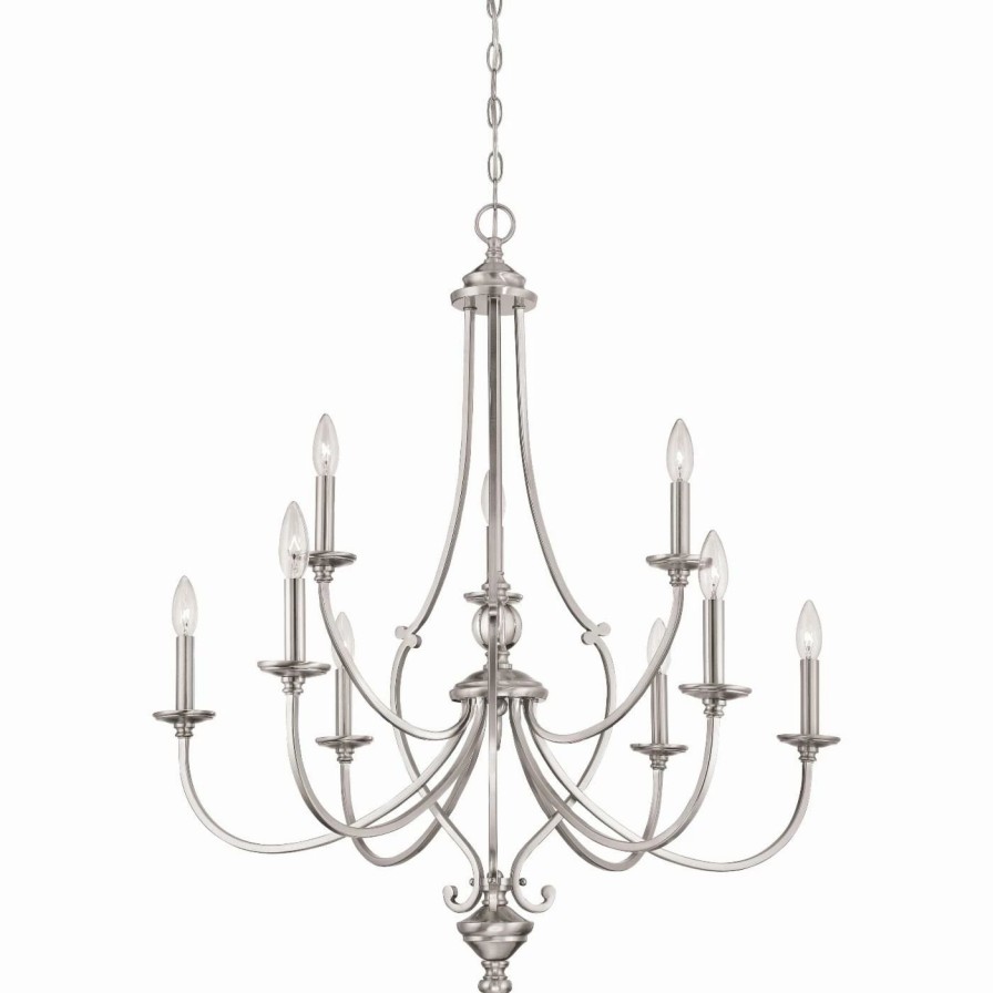 Candle * | Best Deal Candle Minka Lavery Savannah Row 9 Light Chandelier Brushed Nickel