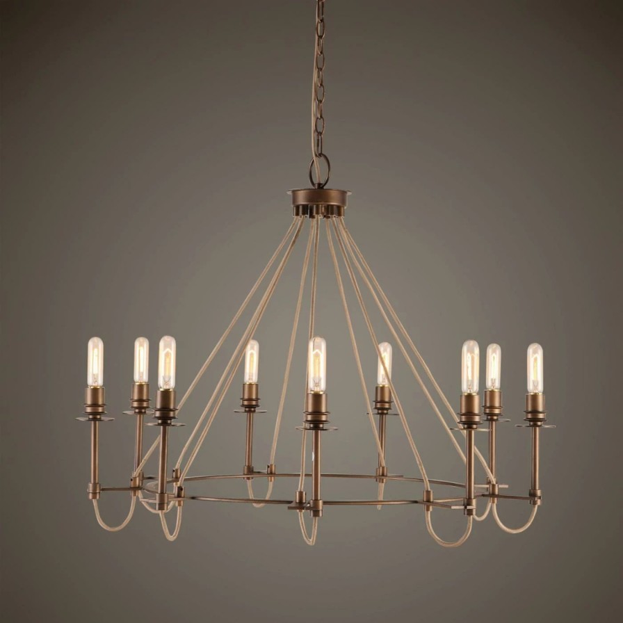 Chandeliers * | Discount Edison Bulb Uttermost Lyndhurst Industrial 9 Light Chandelier