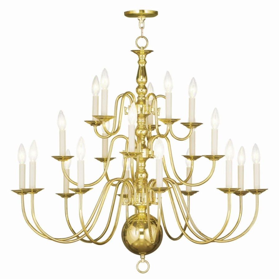 Candle * | Best Deal Livex Lighting Candle Livex Williamsburgh 5019-02 Chandelier 36W In. Polished Brass