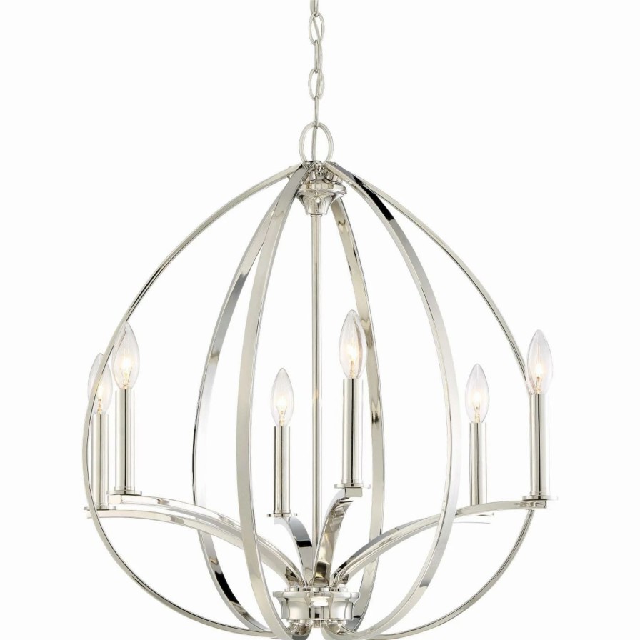 Chandeliers * | Budget Globe Minka Lavery Tilbury 6 Light Chandelier Polished Nickel