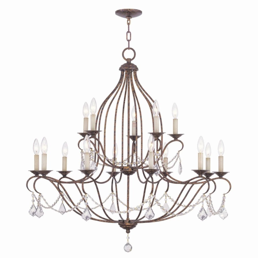 Candle * | Coupon Livex Lighting Crystal Livex Chesterfield 6429-71 Chandelier 38W In. Venetian Golden Bronze