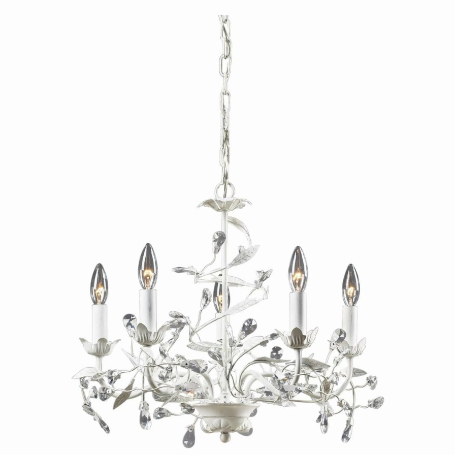 Chandeliers * | Outlet Candle Elk Lighting Circeo 18113/5 Chandelier Antique White 21W In.