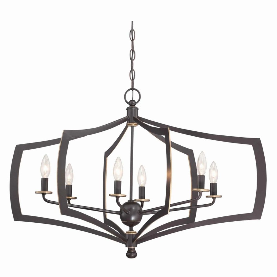 Chandeliers * | Best Sale Cage Minka Lavery Middletown 6 Light Chandelier Downton Bronze With Gold Highlights