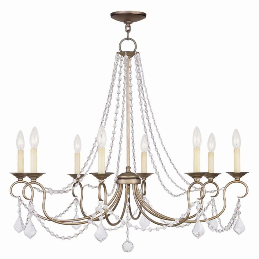 Candle * | Flash Sale Livex Lighting Crystal Livex Pennington 6518-73 8-Light Chandelier In Antique Silver Leaf