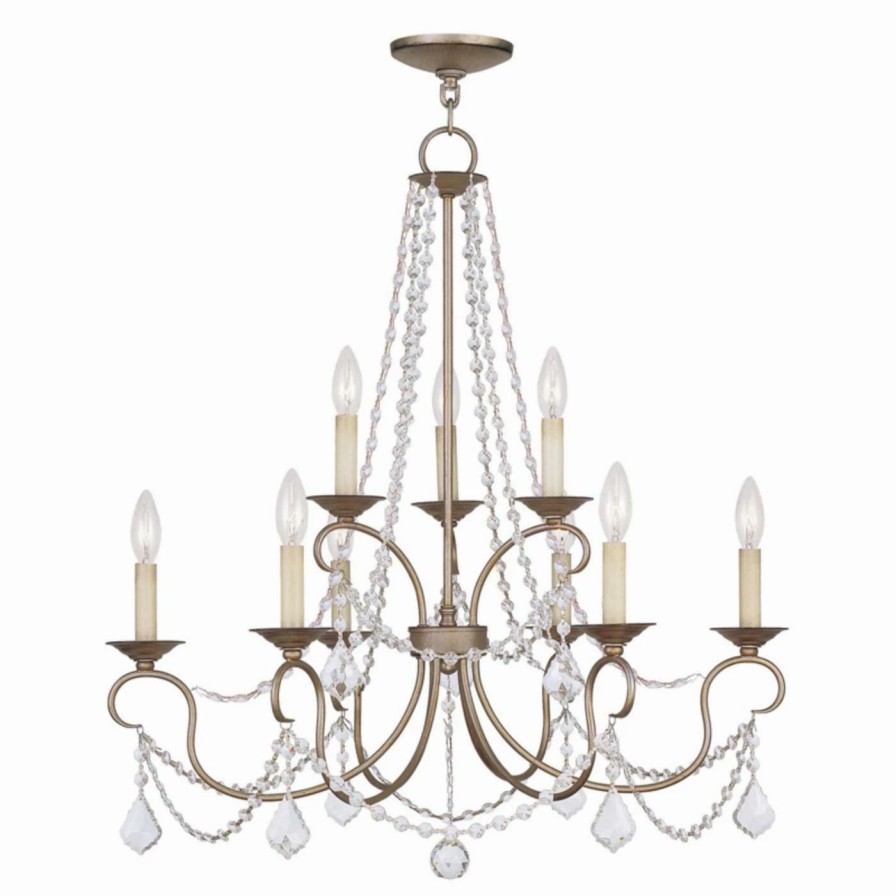 Candle * | Budget Livex Lighting Crystal Livex Pennington 6519-73 9-Light Chandelier In Antique Silver Leaf