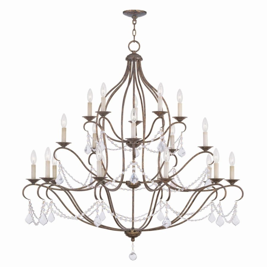 Chandeliers * | Flash Sale Livex Lighting Candle Livex Chesterfield 6439-71 20-Light Chandelier In Venetian Golden Bronze