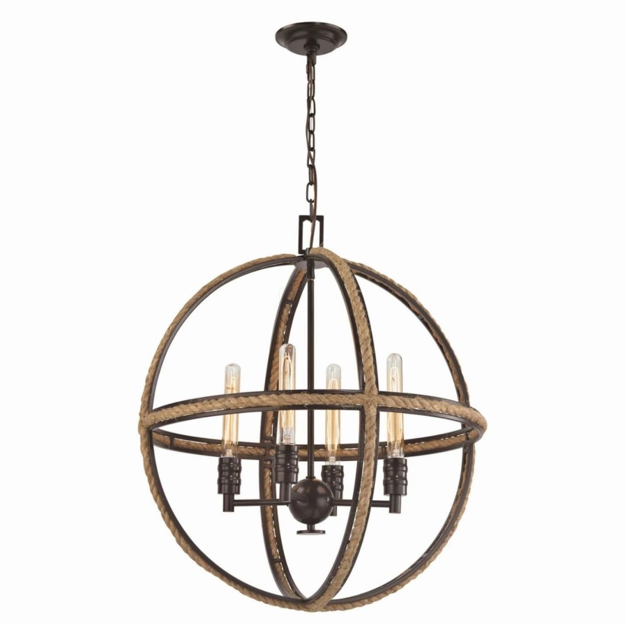 Chandeliers * | Best Sale Globe Elk Lighting Natural Rope 63065-4 Chandelier