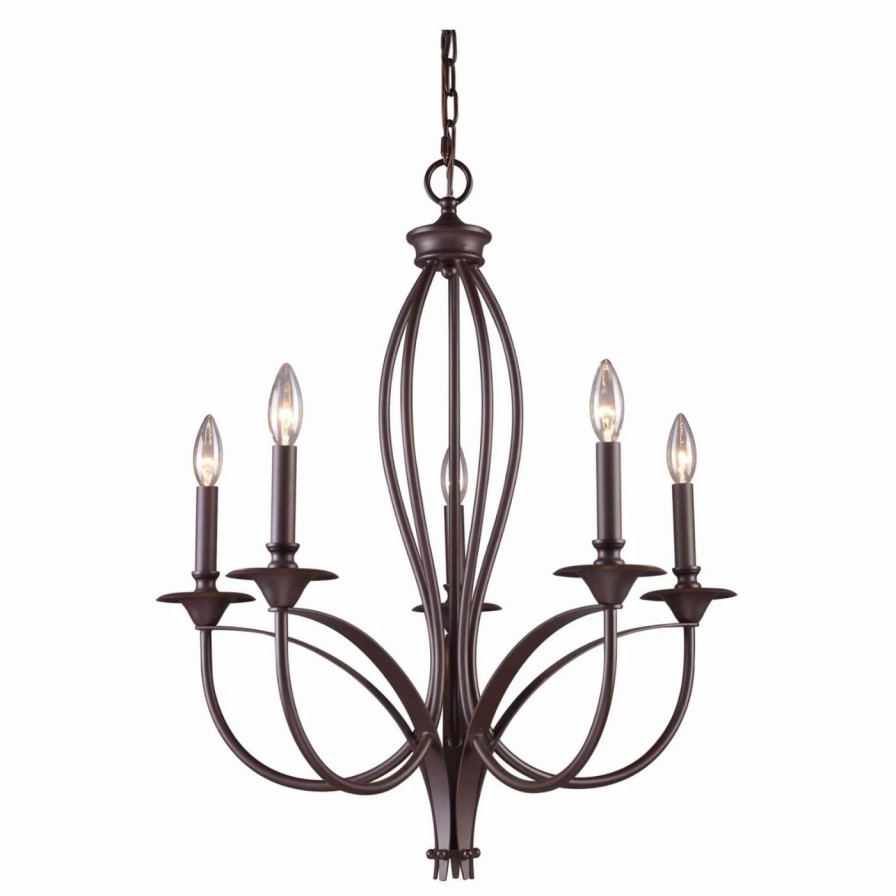 Candle * | Best Sale Candle Elk Lighting 61032-5 Medford 5-Light Chandelier 26W In. Oiled Bronze