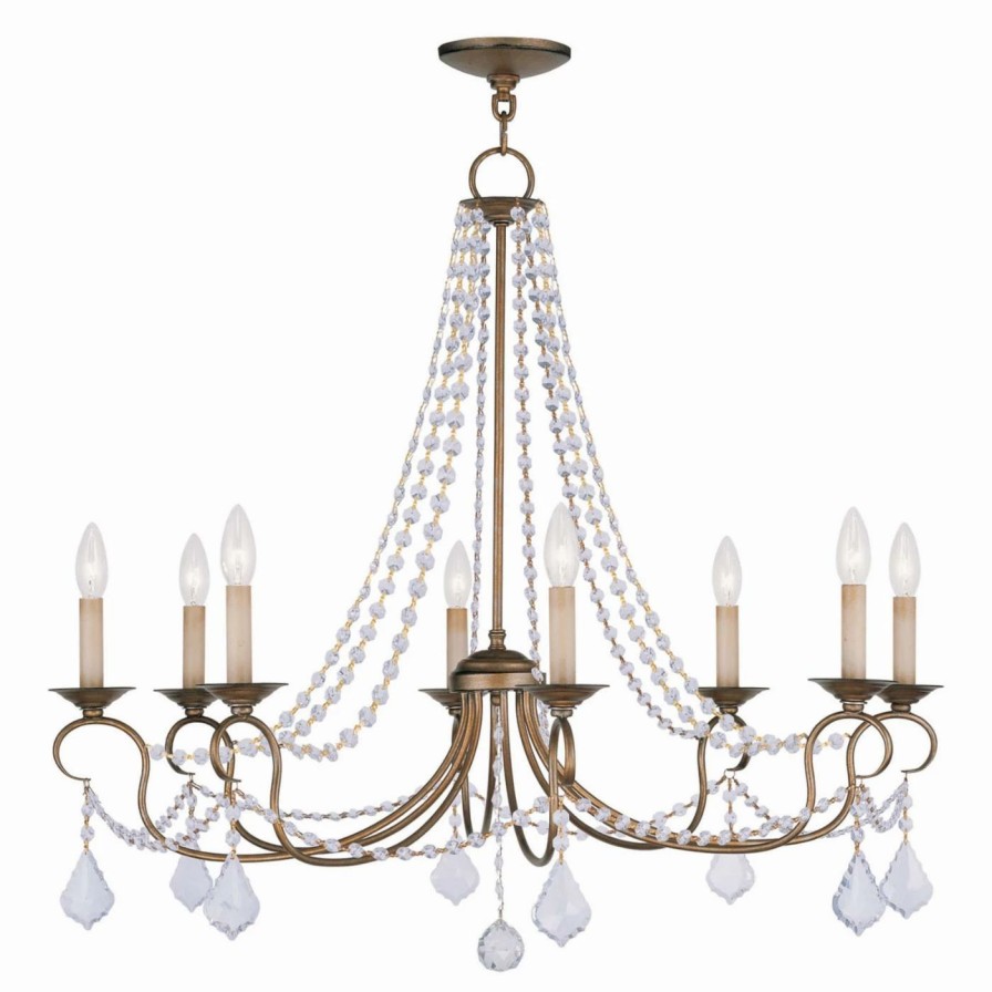 Candle * | Budget Livex Lighting Crystal Livex Pennington 6518-48 8-Light Chandelier In Antique Gold Leaf