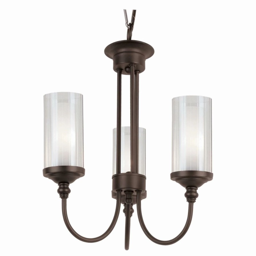 Chandeliers * | New Trans Globe Lighting Mini Transglobe Fremont Double Glass 3926 3 Light Chandelier Rubbed Oil Bronze