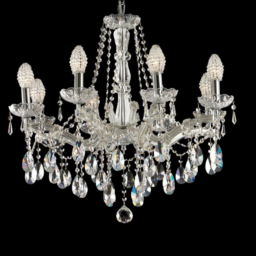 Candle * | Coupon Crystal Dale Tiffany Strasbourg Chandelier 25.5W In. Polished Chrome