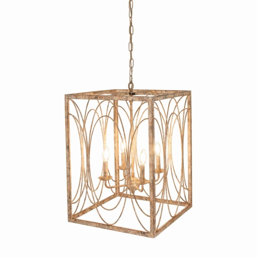 Chandeliers * | Brand New Candle Decmode 70021 Rustic Cuboid Iron Chandelier