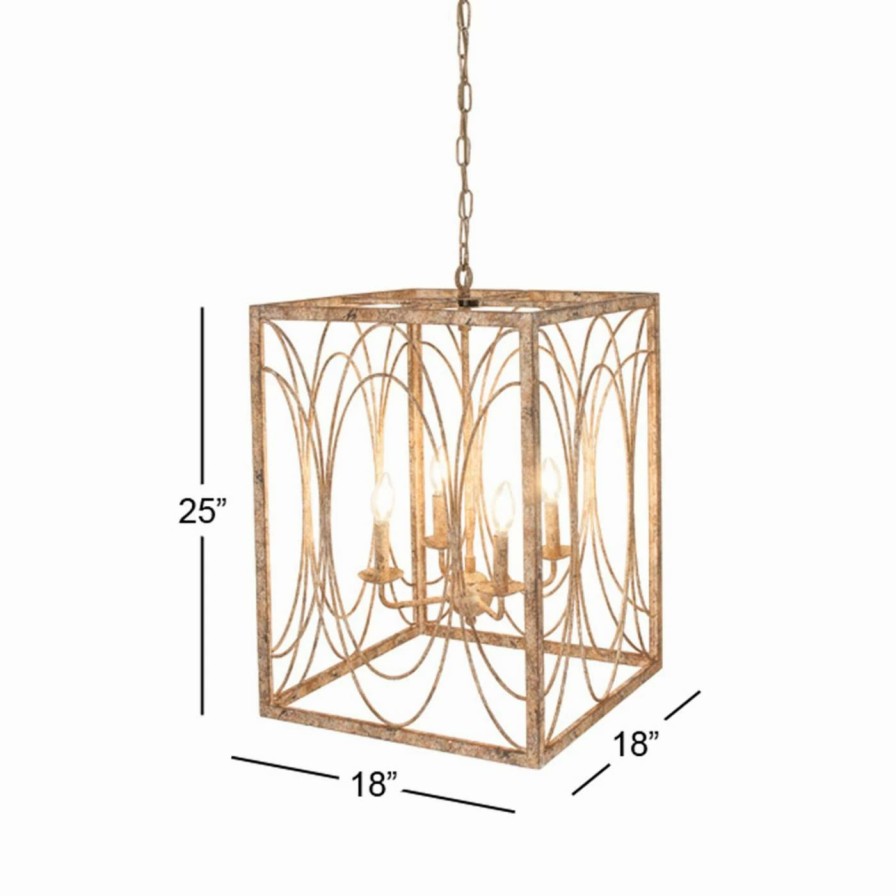 Chandeliers * | Brand New Candle Decmode 70021 Rustic Cuboid Iron Chandelier