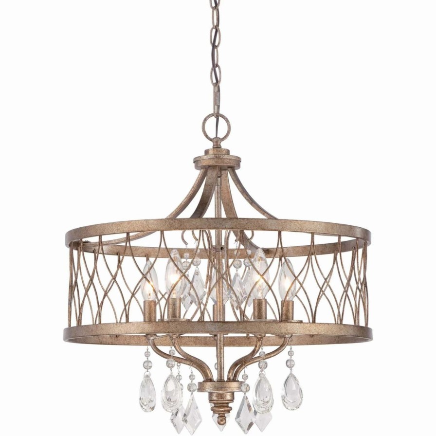 Chandeliers * | New Drum Minka Lavery West Liberty 5 Light Chandelier Olympus Gold