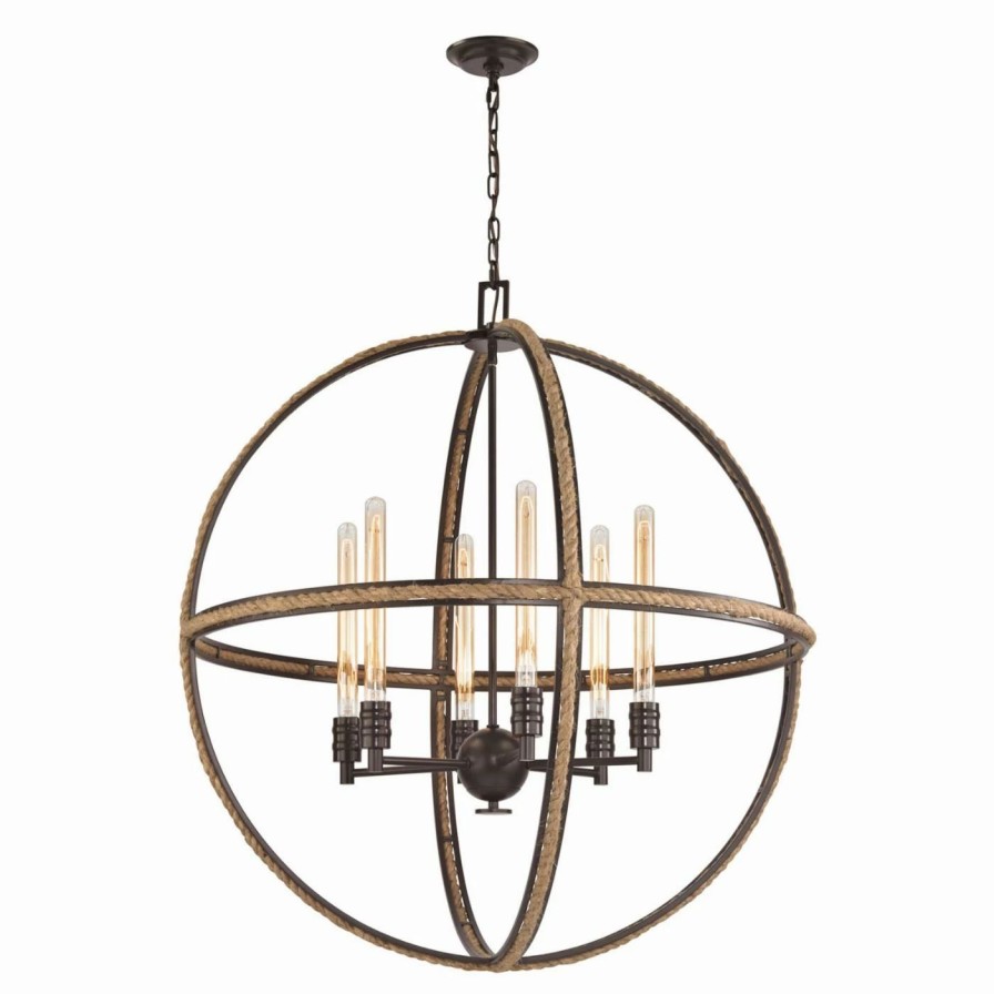 Chandeliers * | Best Sale Globe Elk Lighting Natural Rope 63066-6 Chandelier