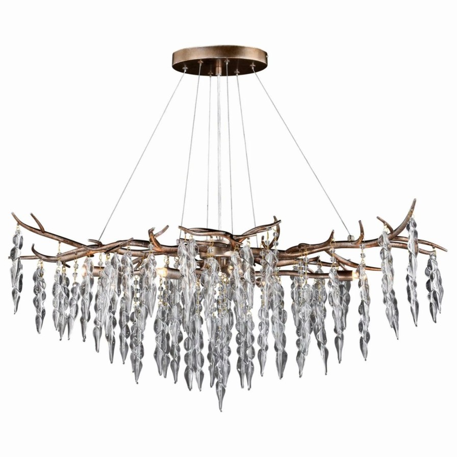 Chandeliers * | Flash Sale Vaxcel Rainier H0231 Rustic Crystal Linear Chandelier