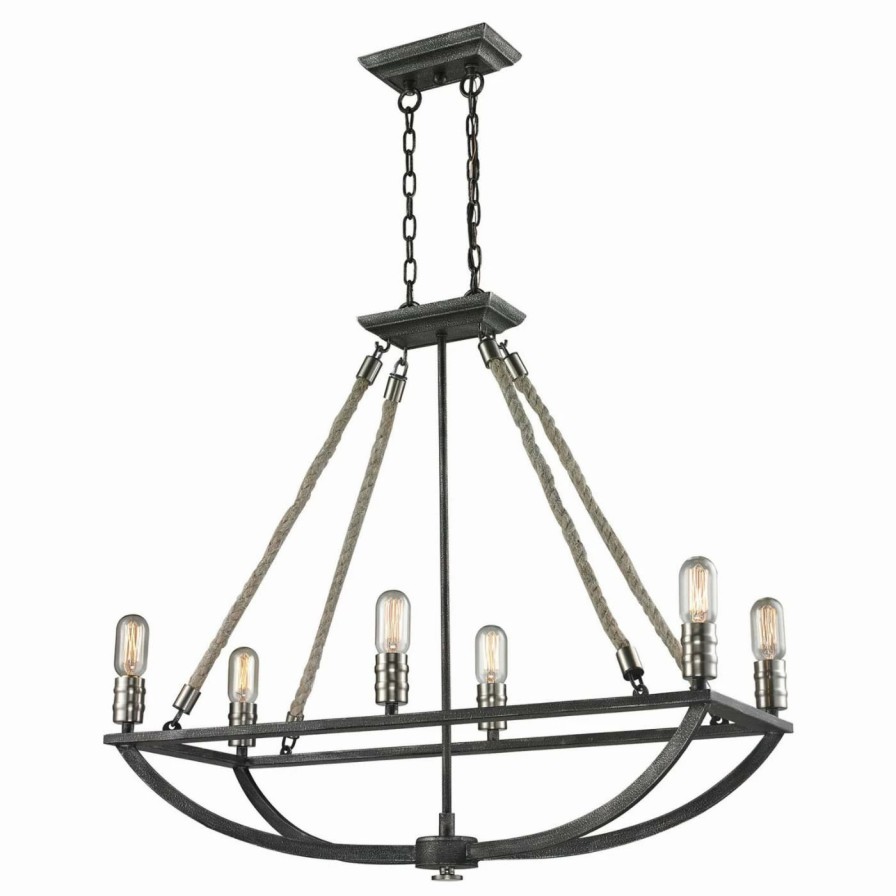 Chandeliers * | Wholesale Linear Elk Lighting Natural Rope 63055-6 Chandelier