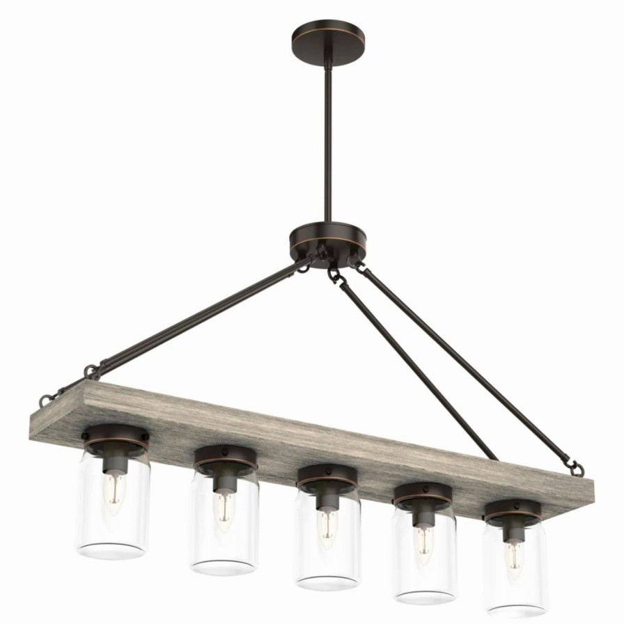 Chandeliers * | Top 10 Linear Hunter Devon Park 5 Light Rectangle Chandelier