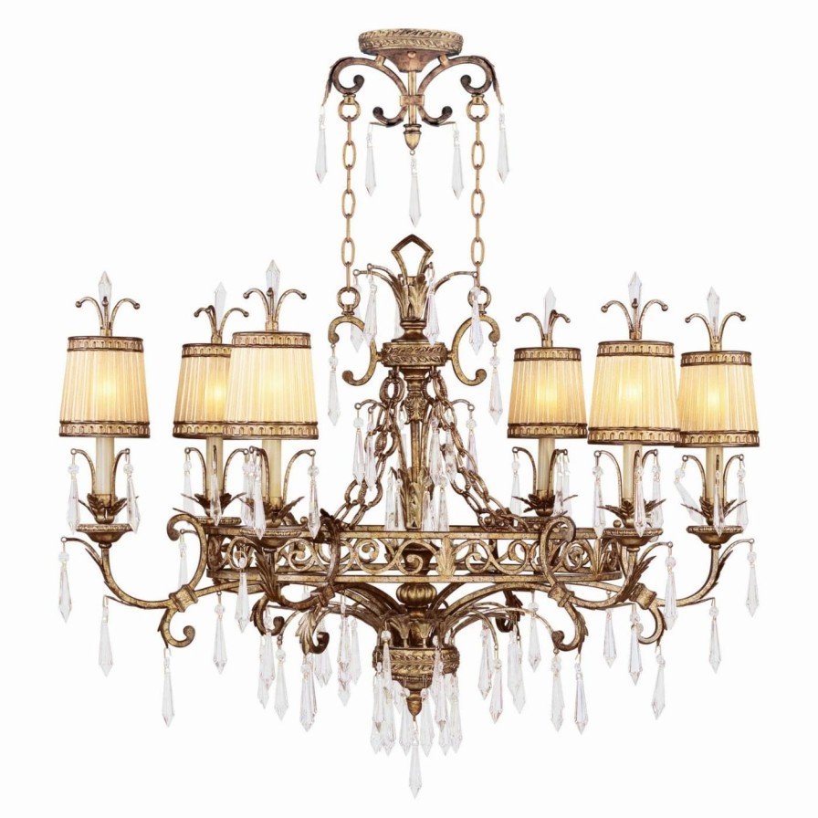 Crystal * | Cheap Livex Lighting Crystal Livex La Bella 8807-65 Chandelier Vintage Gold Leaf 25W In.