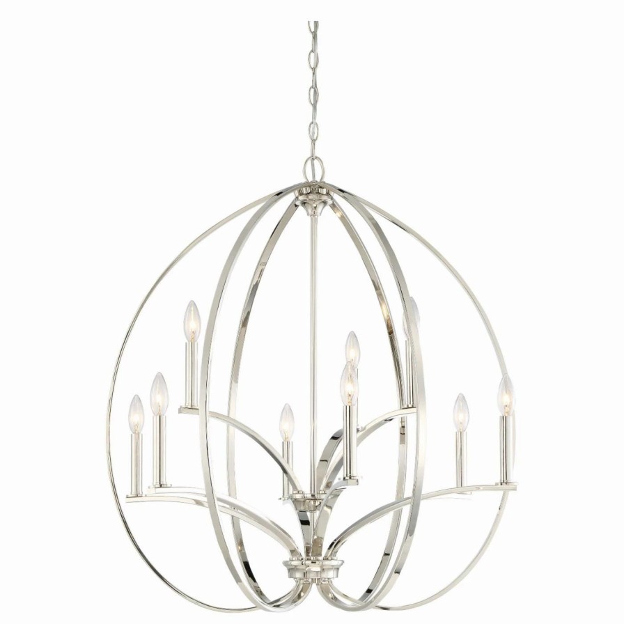 Chandeliers * | Promo Globe Minka Lavery Tilbury 9 Light Chandelier Polished Nickel