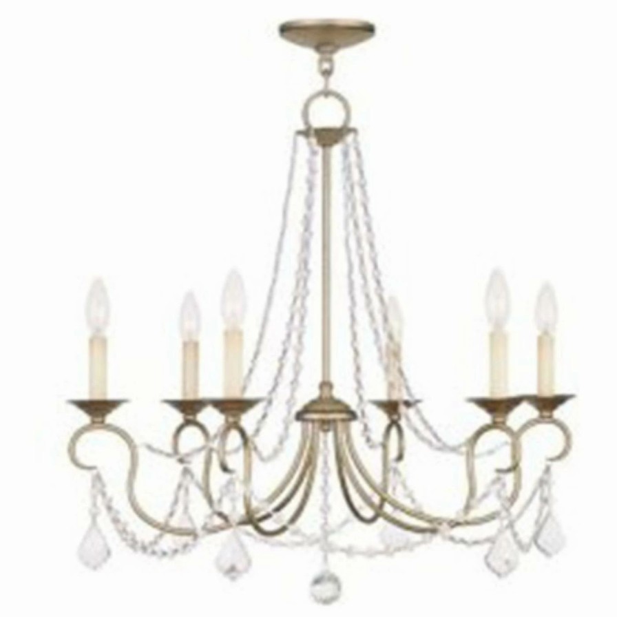 Candle * | Best Sale Livex Lighting Crystal Livex Pennington 6516-73 6-Light Chandelier In Antique Silver Leaf