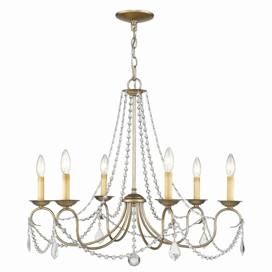 Candle * | Best Sale Livex Lighting Crystal Livex Pennington 6516-73 6-Light Chandelier In Antique Silver Leaf