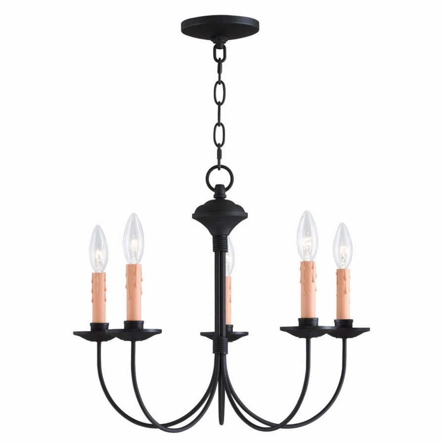 Candle * | Flash Sale Livex Lighting Candle Livex Heritage 4455-04 Chandelier Black 20W In.