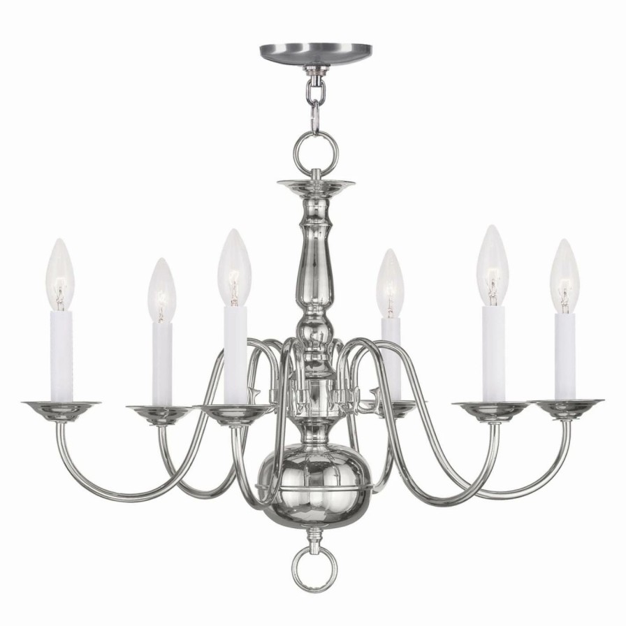 Candle * | Flash Sale Livex Lighting Candle Livex Williamsburgh 5006-35 6-Light Chandelier In Polished Nickel