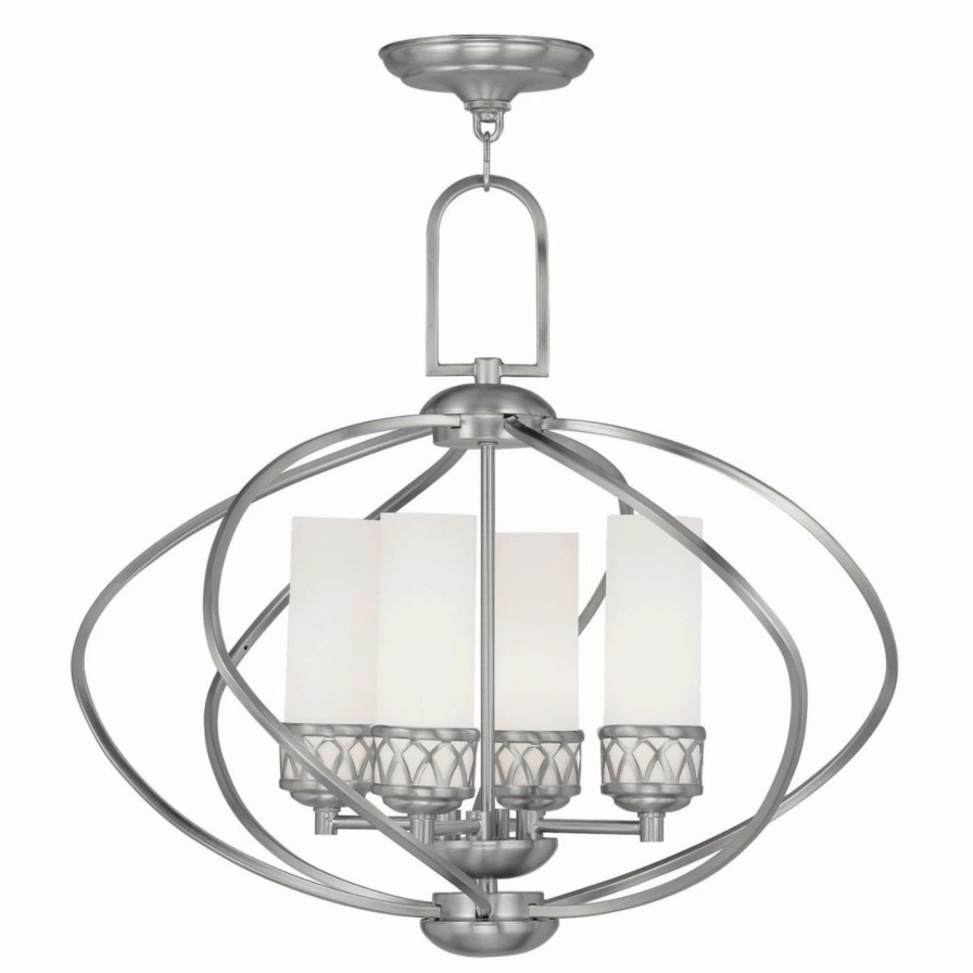 Chandeliers * | Top 10 Livex Lighting Globe Livex Westfield 4724-91 4-Light Chandelier In Brushed Nickel