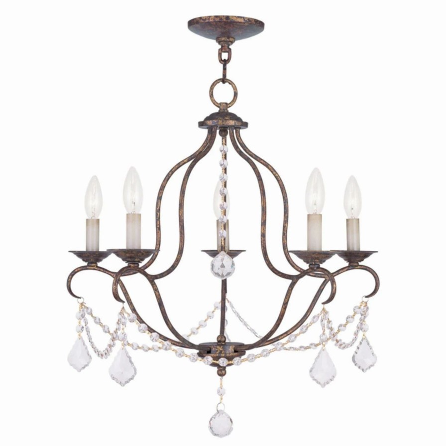 Candle * | Flash Sale Livex Lighting Crystal Livex Chesterfield 6435-71 5-Light Chandelier In Venetian Golden Bronze