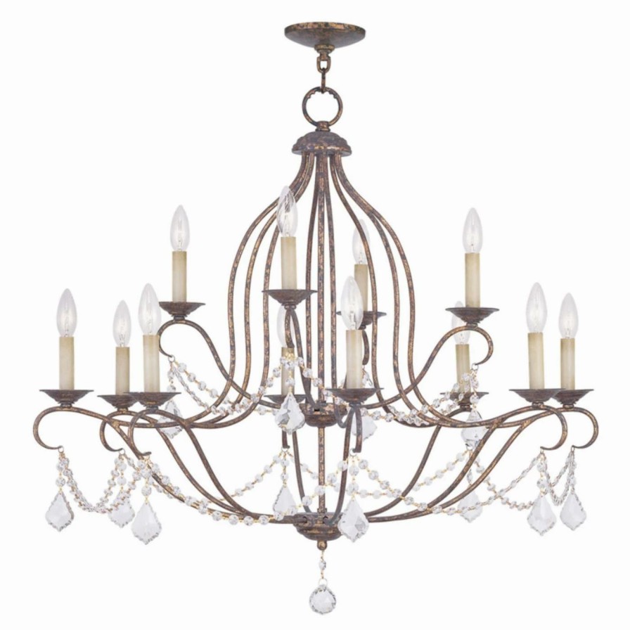 Candle * | Coupon Livex Lighting Crystal Livex Chesterfield 6438-71 12-Light Chandelier In Venetian Golden Bronze