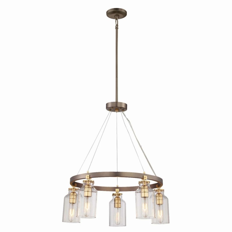 Chandeliers * | Coupon Wagon Wheel Minka Lavery Morrow Chandelier Harvard Court Bronze With Gold Highlights