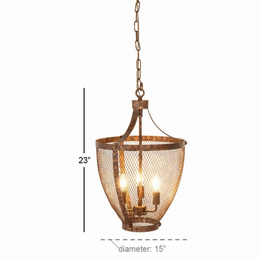 Chandeliers * | Cheap Candle Decmode 70022 Rustic Iron Mesh Chandelier