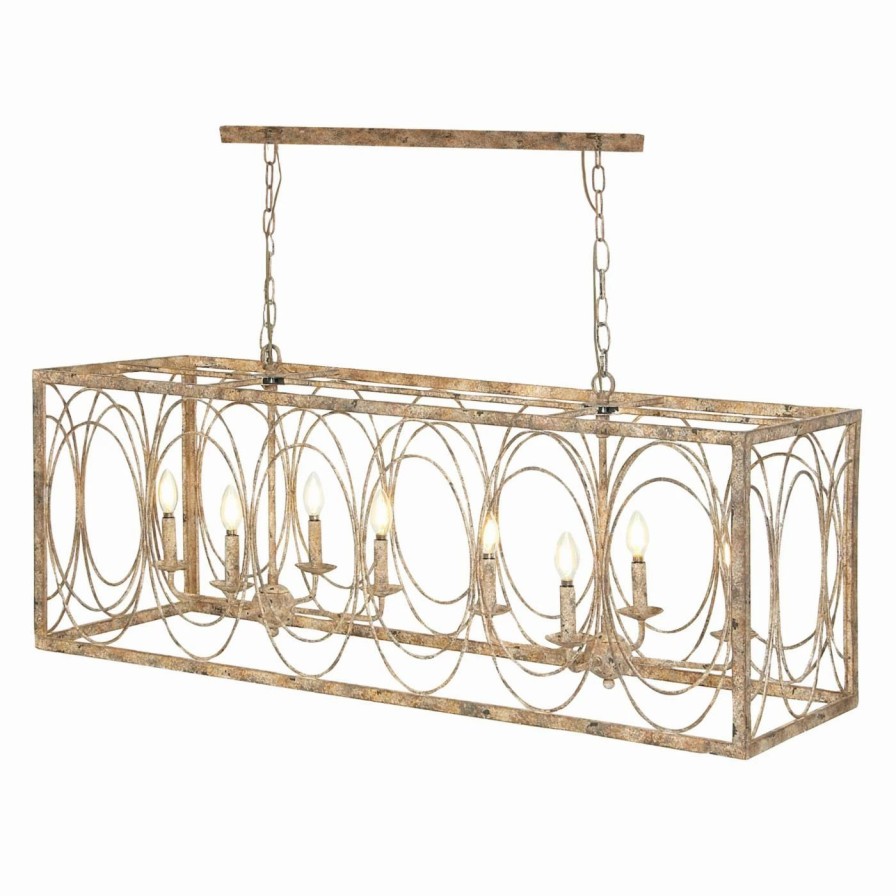 Chandeliers * | Budget Linear Decmode 70020 Rustic Rectangular Iron Chandelier