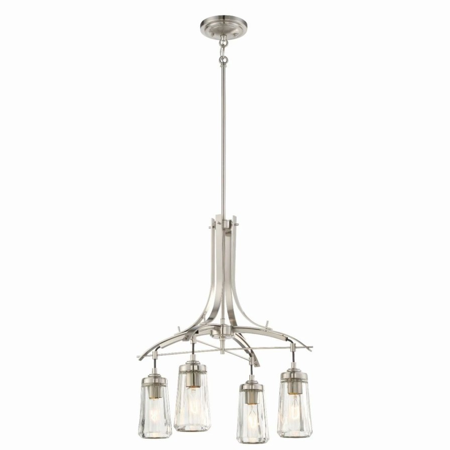 Chandeliers * | Discount Edison Bulb Minka Lavery Poleis 4 Light Chandelier Brushed Nickel