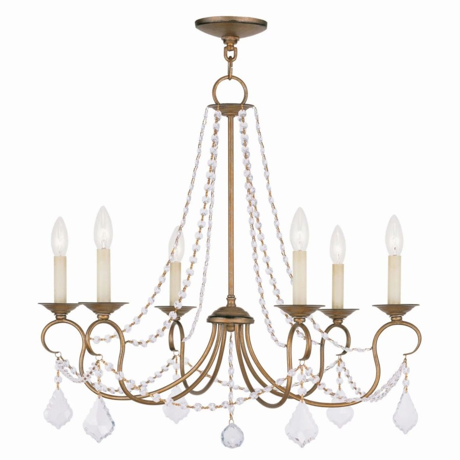 Candle * | Best Deal Livex Lighting Crystal Livex Pennington 6516-48 6-Light Chandelier In Antique Gold Leaf