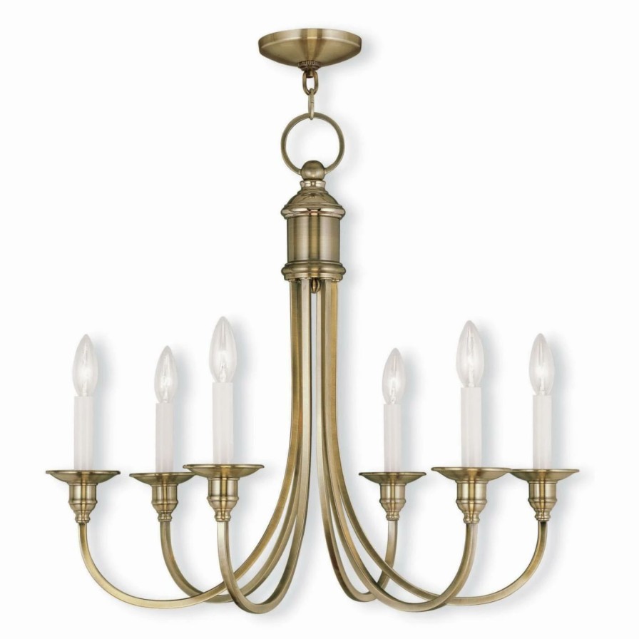 Candle * | Best Reviews Of Livex Lighting Candle Livex Cranford 5146-01 6-Light Chandelier In Antique Brass