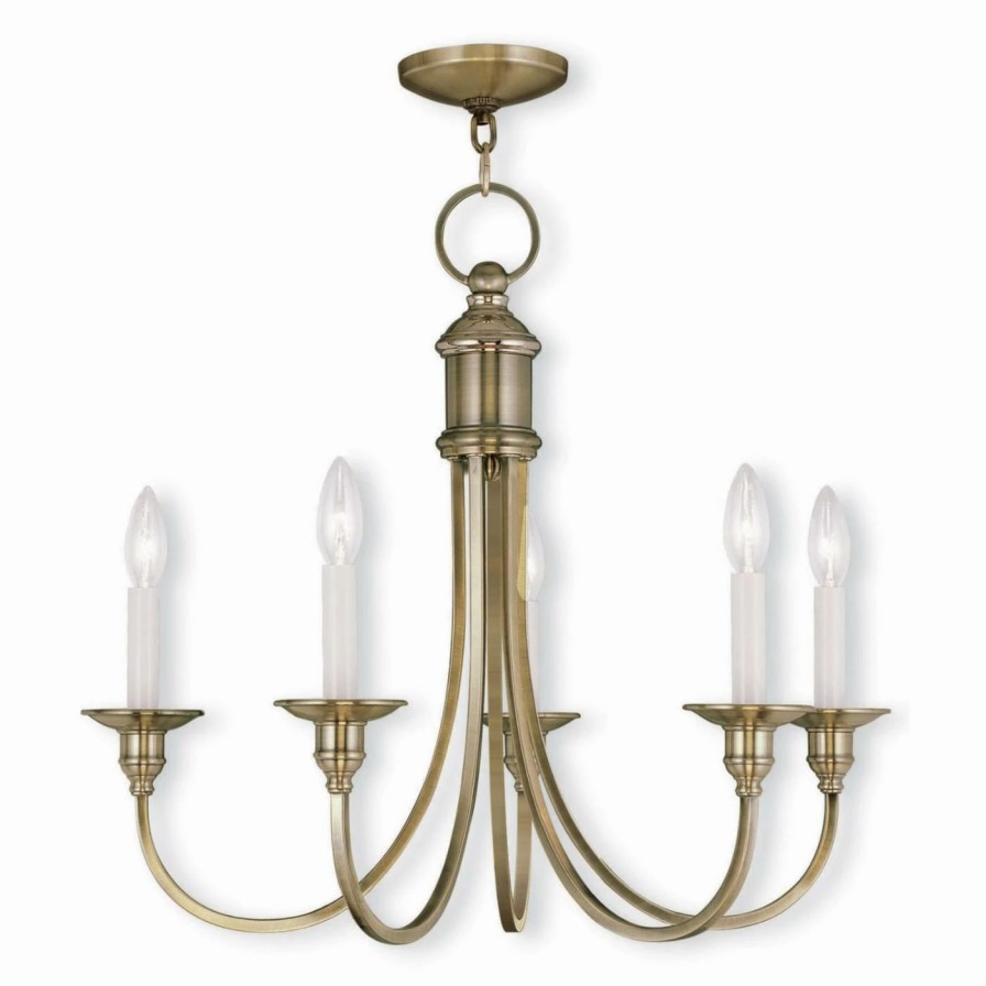 Candle * | Best Deal Livex Lighting Candle Livex Cranford 5145-01 5-Light Chandelier In Antique Brass