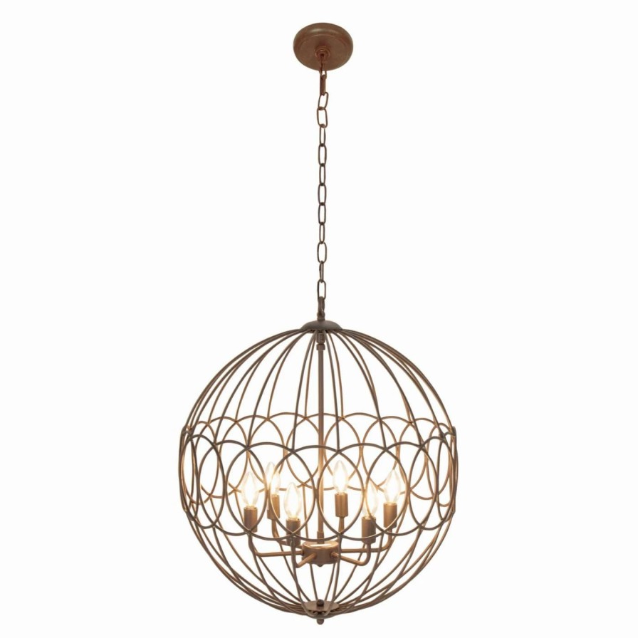 Chandeliers * | New Globe Decmode 70024 Modern Round Iron Cage Chandelier