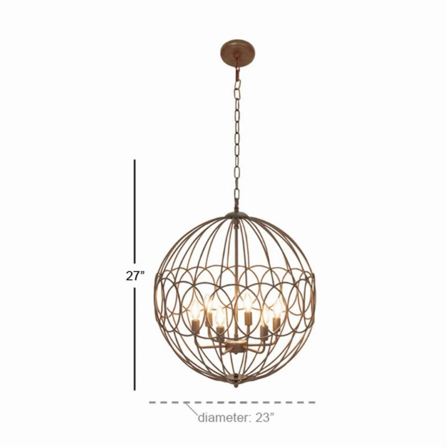 Chandeliers * | New Globe Decmode 70024 Modern Round Iron Cage Chandelier