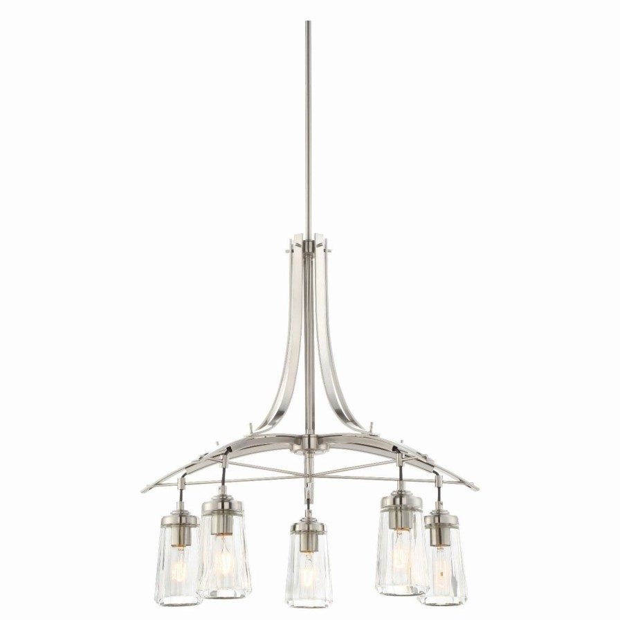 Chandeliers * | Flash Sale Edison Bulb Minka Lavery Poleis 5 Light Chandelier Brushed Nickel